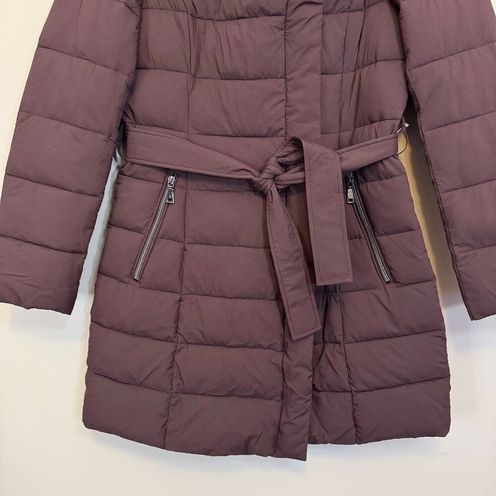 Tahari Puffer Coat Womens S Merlot Down Waterfowl Quilted Belted Winter Outdoor - Picture 5 of 8
